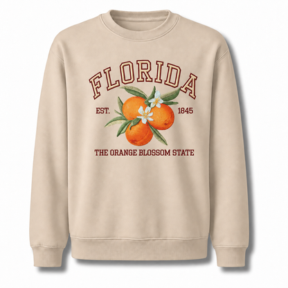 Florida Embroidered Style Orange Blossom Emblem Sweatshirt - Sand
