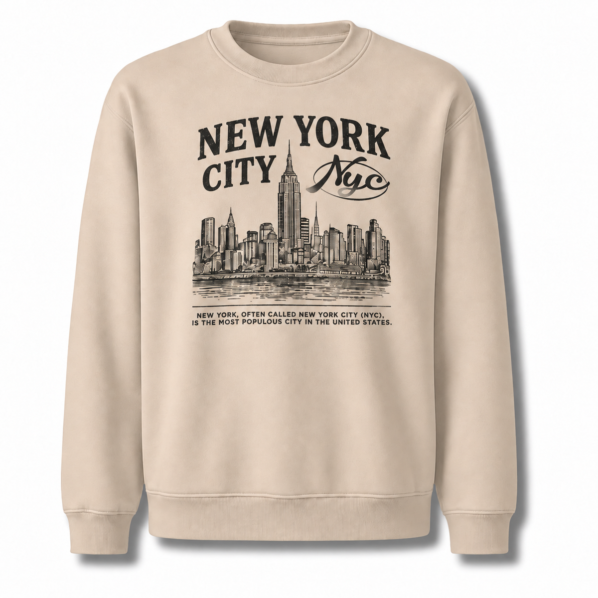 New York City Distressed Woodblock Skyline Heritage Sweatshirt - Sand