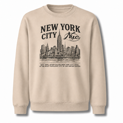 New York City Distressed Woodblock Skyline Heritage Sweatshirt - Sand