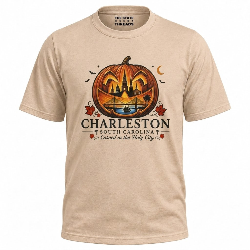 South Carolina Charleston Carved Pumpkin Skyline Halloween Shirt