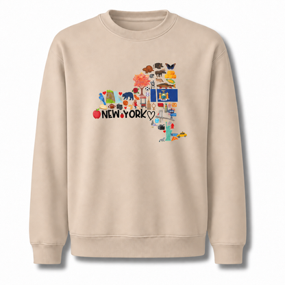 New York State Map Landmarks Icons Collage Sweatshirt - Sand