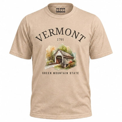 Vermont Green Mountain State Watercolor Covered Bridge Shirt