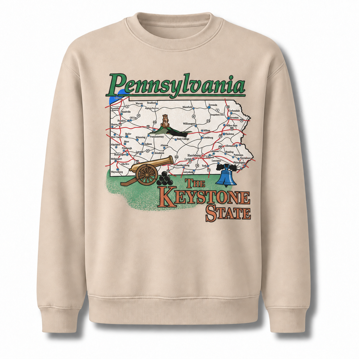 Pennsylvania Countryside State Map Rustic Vintage Sweatshirt - Sand