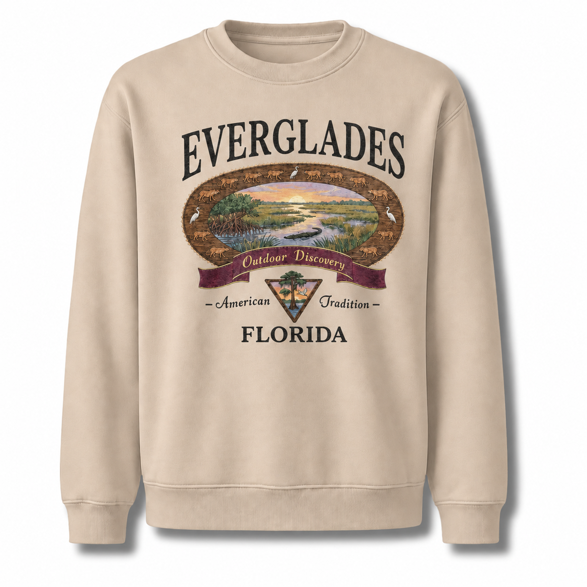 Florida Everglades Great Heron Wildlife Scene Sweatshirt - Sand