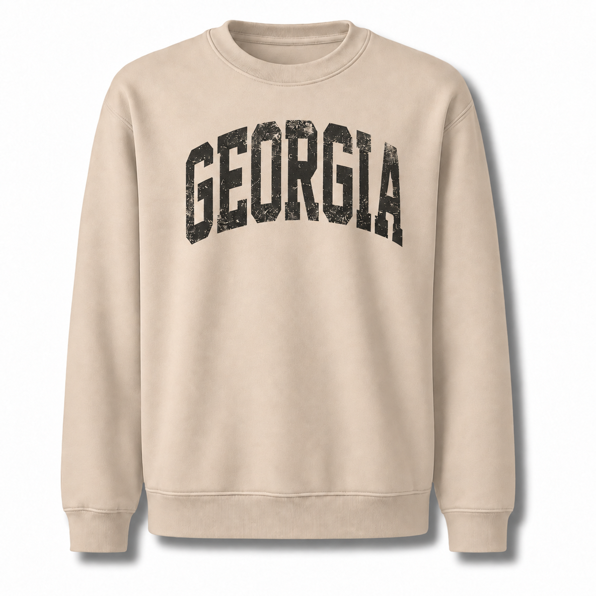 Georgia Bold Distressed Varsity Collegiate Vintage Sweatshirt - Sand