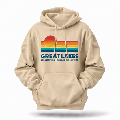 Great Lakes Retro Sunset Huron Ontario Michigan Erie Superior Hoodie