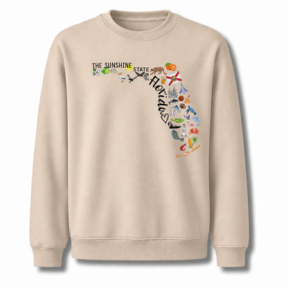 Florida Illustrated Landmarks Travel Map State Sweatshirt - Sand
