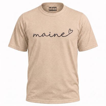 Maine Cursive Script Heart State Pride Shirt