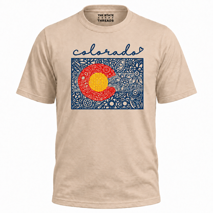 Colorado State Flag Floral Doodle Art Shirt