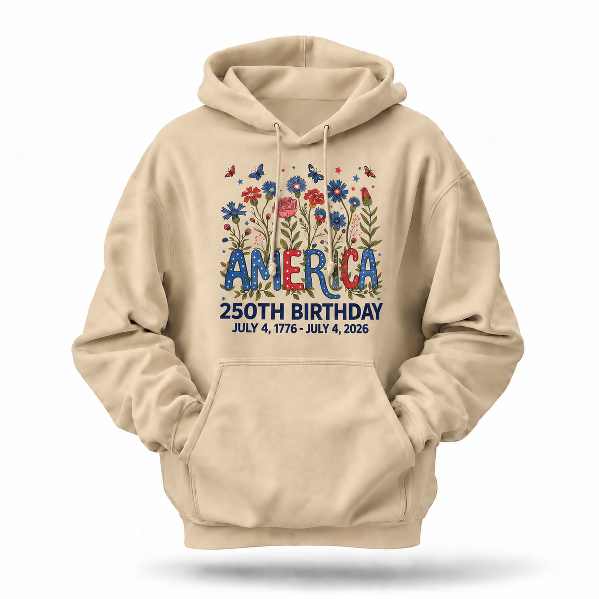 America 250th Birthday Floral Butterfly Hoodie