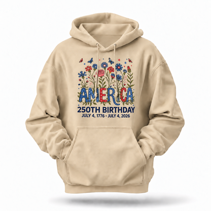 America 250th Birthday Floral Butterfly Hoodie