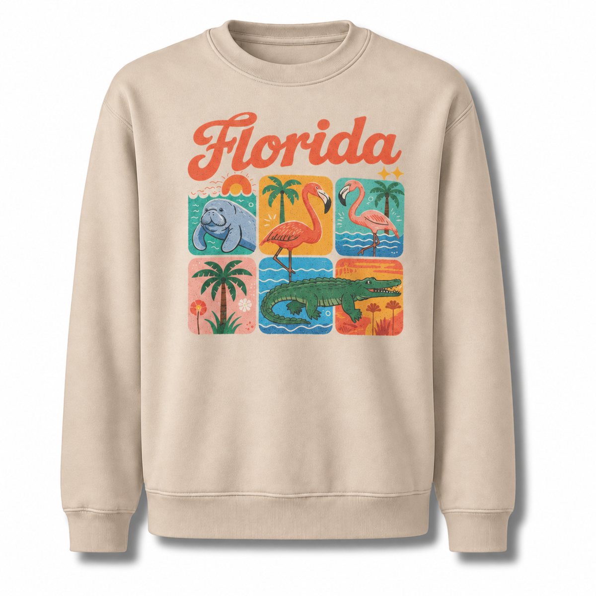 Florida Retro Coastal Sunset Horizon Graphic Sweatshirt - Sand