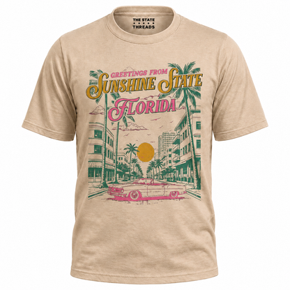 Florida Sunshine State Greetings Retro Palm Trees Beach Shirt