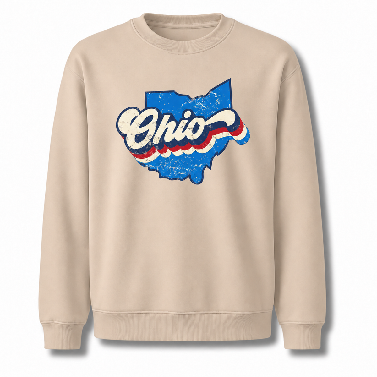Ohio Retro Sunset Striped Graphic Vintage Sweatshirt - Sand
