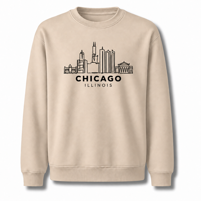 Chicago Illinois City Skyline Architectural Vintage Sweatshirt - Sand