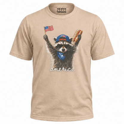 America Patriotic Raccoon Hot Dog Flag Graphic Shirt