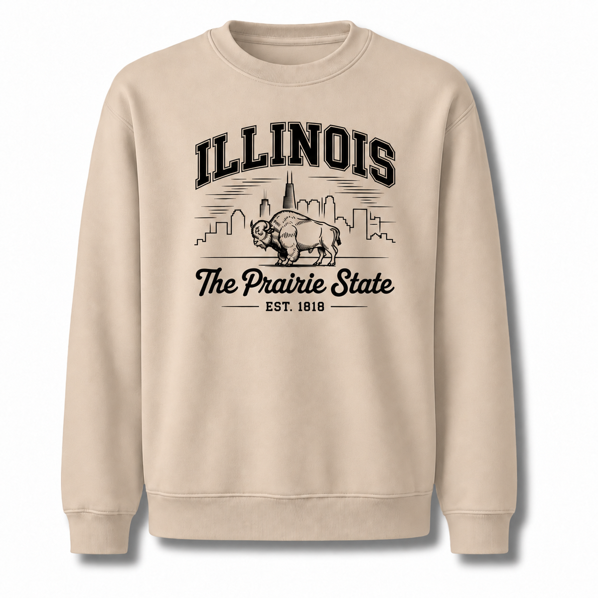 Illinois American Bison Prairie Wildlife Heritage Sweatshirt - Sand