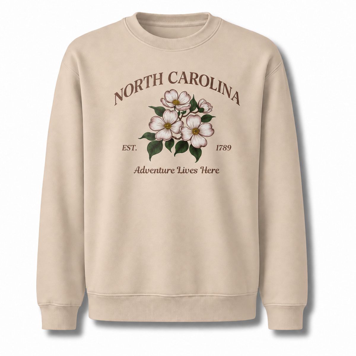 North Carolina Dogwood Flower Vintage Botanical Floral Sweatshirt - Sand