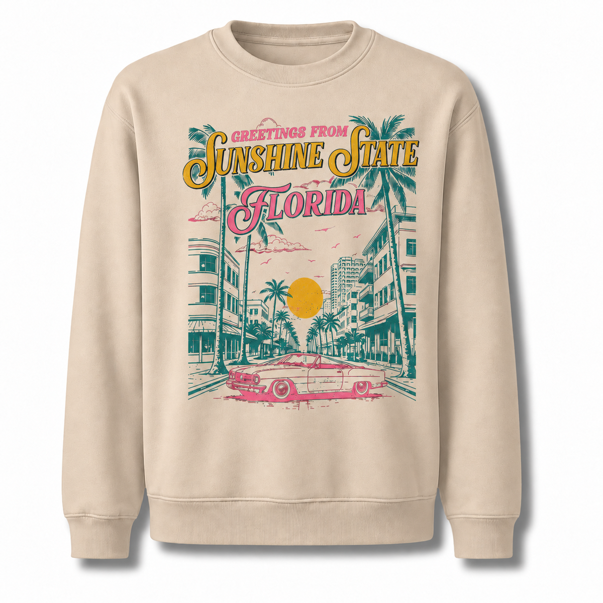 Florida Sunshine State Retro Distressed Vintage Sweatshirt - Sand