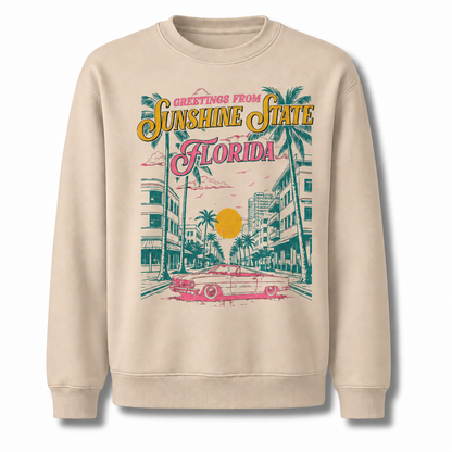Florida Sunshine State Retro Distressed Vintage Sweatshirt - Sand