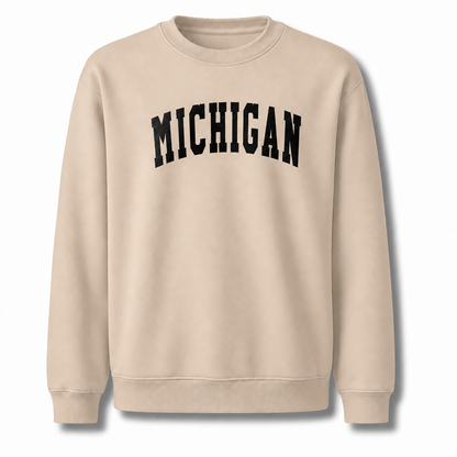 Michigan Retro Arched Varsity Collegiate Vintage Sweatshirt - Sand