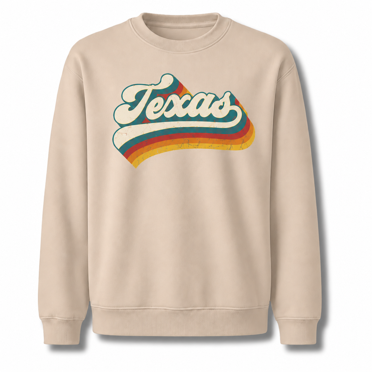 Texas Collegiate Varsity Athletic Lettering Vintage Distressed Sweatshirt - Sand