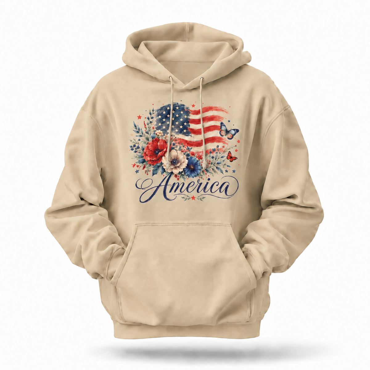 America Floral Butterfly Flag Vintage Hoodie
