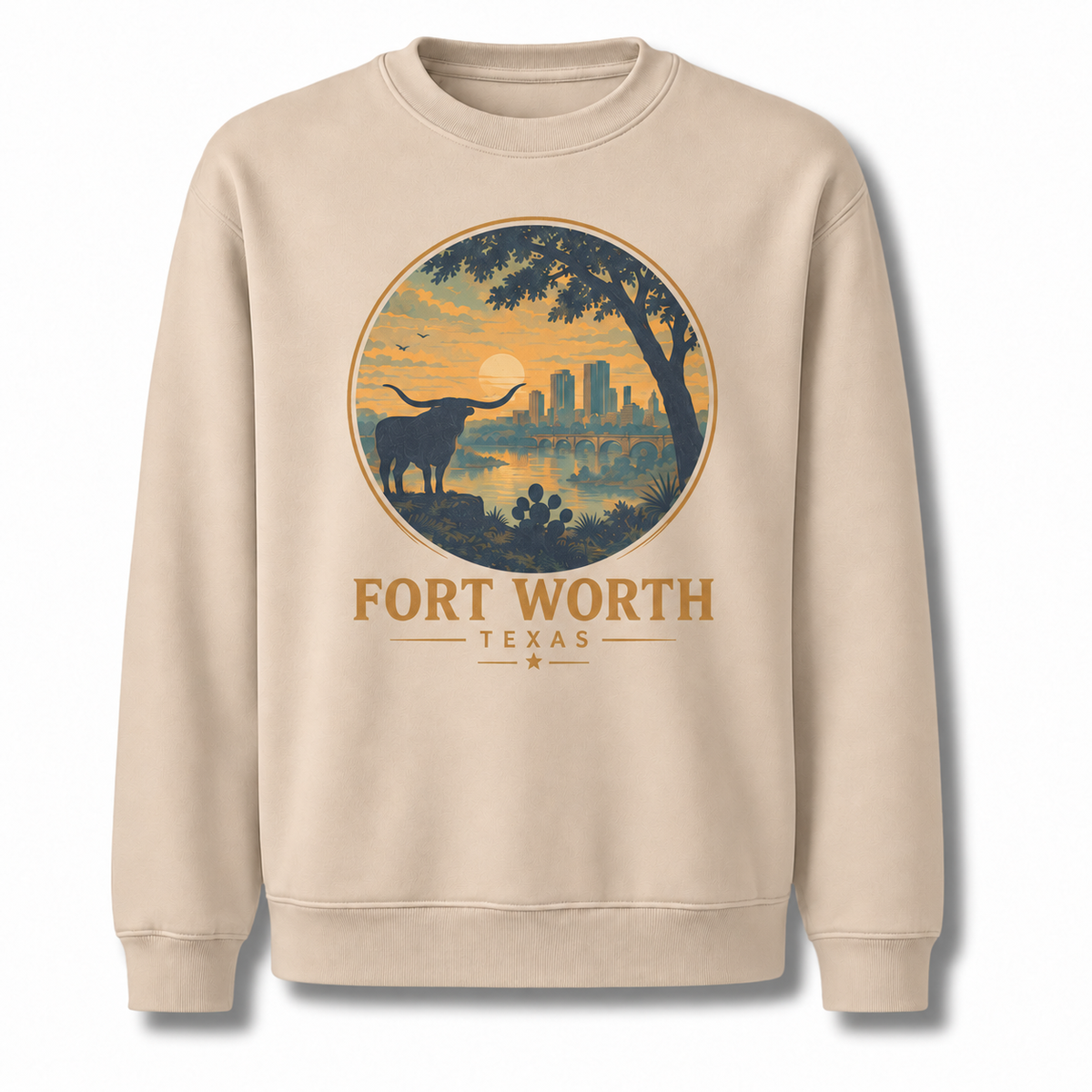 Fort Worth Texas Vintage Cityscape Heritage Graphic Sweatshirt - Sand