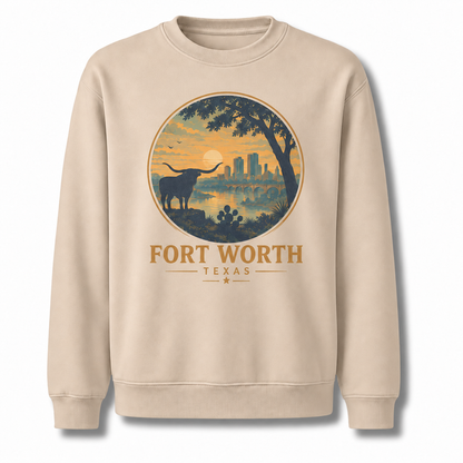 Fort Worth Texas Vintage Cityscape Heritage Graphic Sweatshirt - Sand