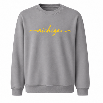 Michigan Maize Gold Vintage Athletic Collegiate Sweatshirt - Sport Grey
