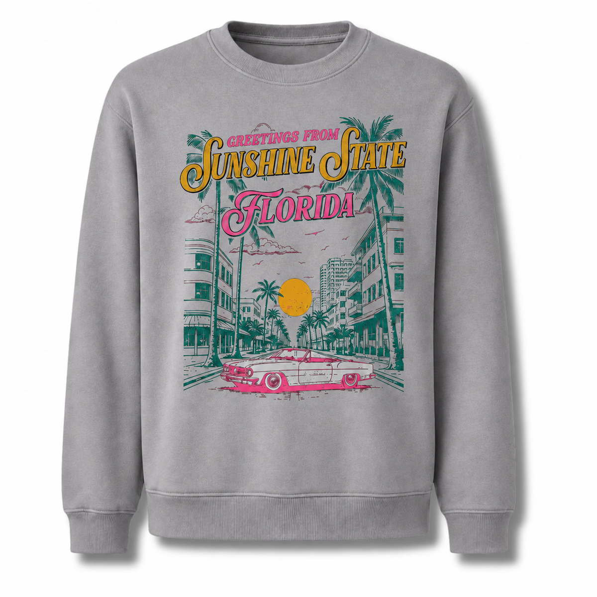 Florida Sunshine State Retro Distressed Vintage Sweatshirt - Sport Grey