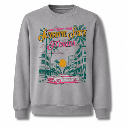 Florida Sunshine State Retro Distressed Vintage Sweatshirt - Sport Grey