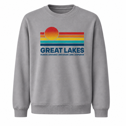 Great Lakes Retro Sunset Horizon Vintage Sweatshirt - Sport Grey
