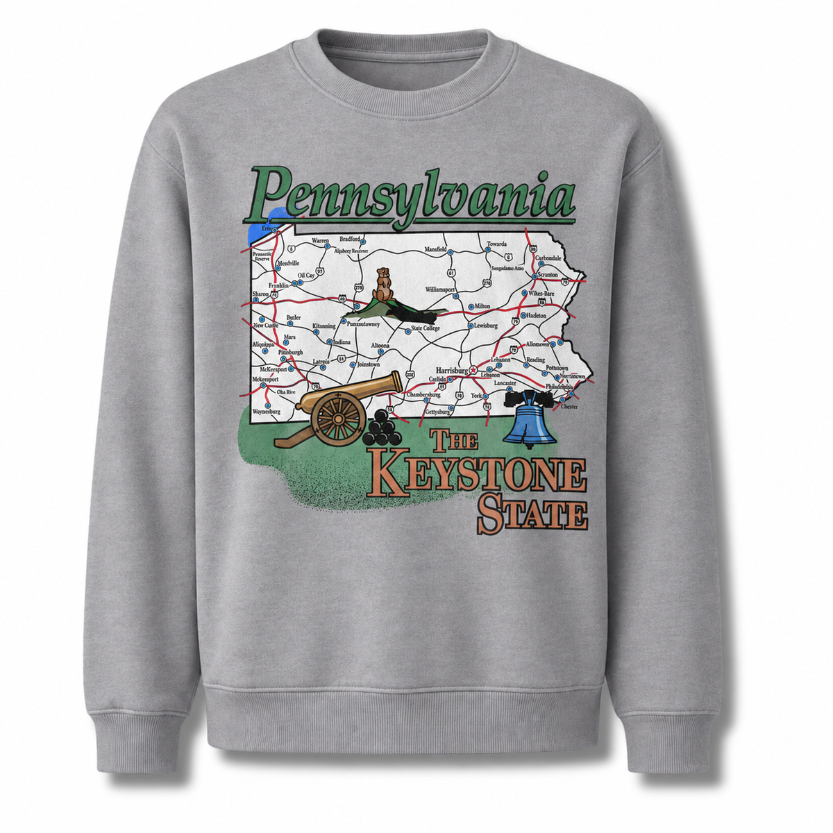 Pennsylvania Countryside State Map Rustic Vintage Sweatshirt - Sport Grey