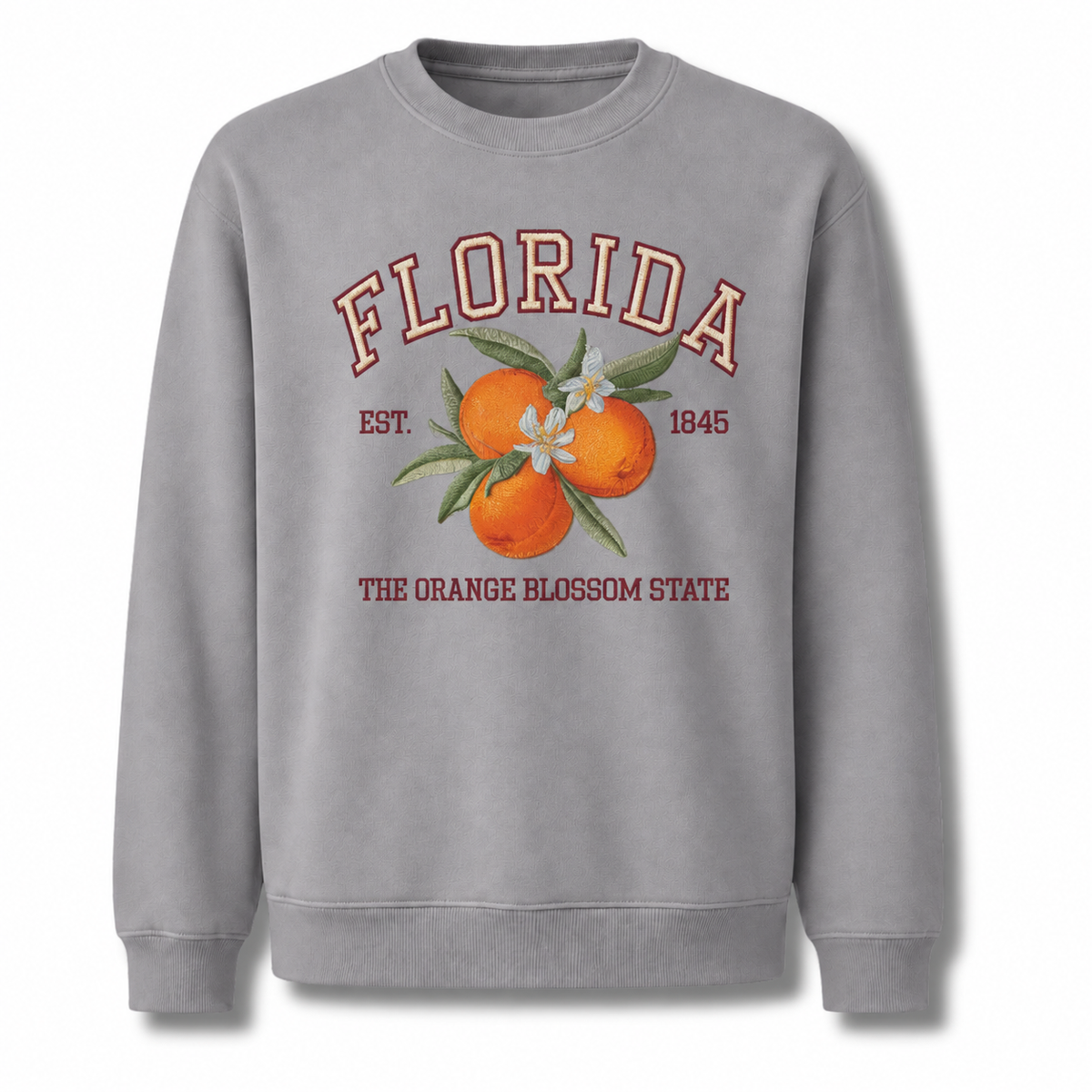 Florida Embroidered Style Orange Blossom Emblem Sweatshirt - Sport Grey