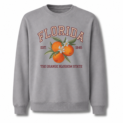 Florida Embroidered Style Orange Blossom Emblem Sweatshirt - Sport Grey
