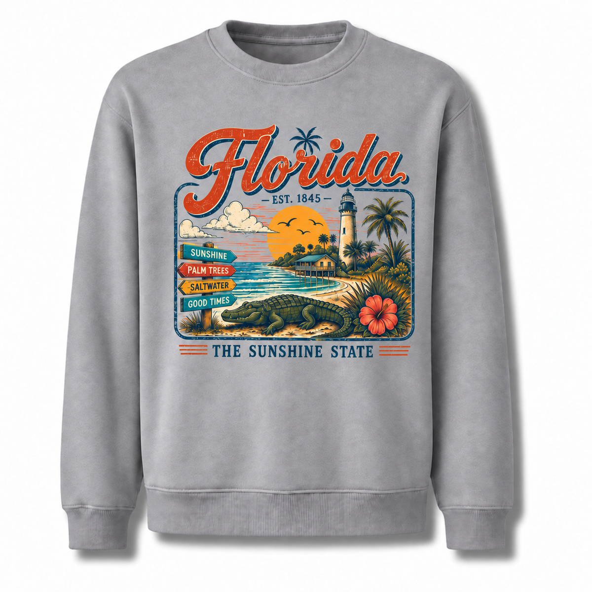 Florida Palm Trees Vintage Tropical Sunset Sweatshirt - Sport Grey