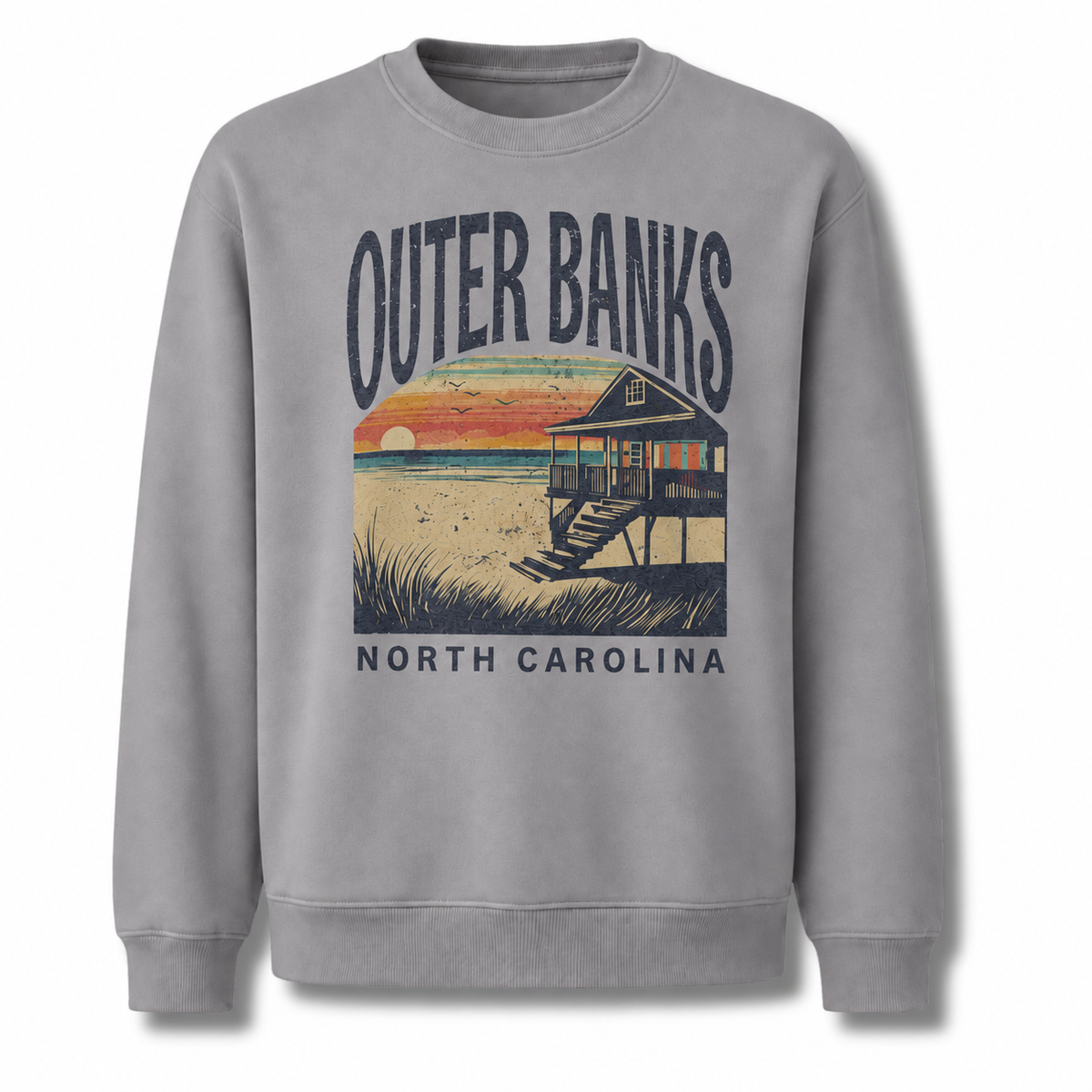 Outer Banks North Carolina Coastal Landscape Vintage Sweatshirt - Sport Grey