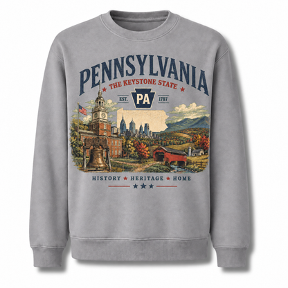 Pennsylvania Scenic Heritage Landscape Vintage Sweatshirt - Sport Grey