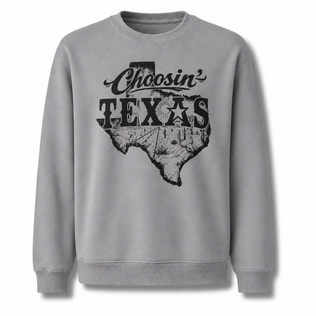 Choosin Texas Retro Country Western Vintage Distressed Sweatshirt - Sport Grey