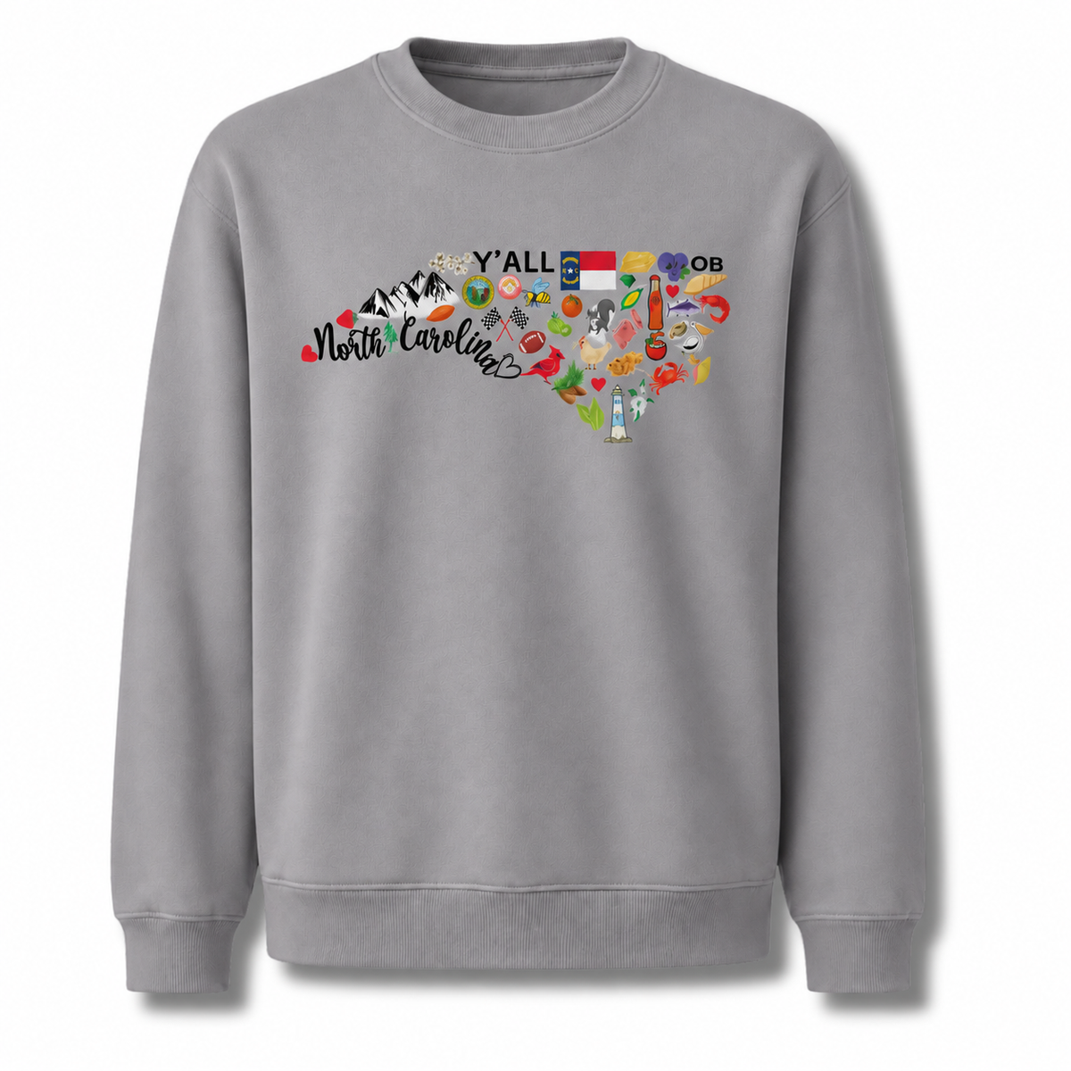 North Carolina State Map Landmarks Icons Collage Sweatshirt - Sport Grey