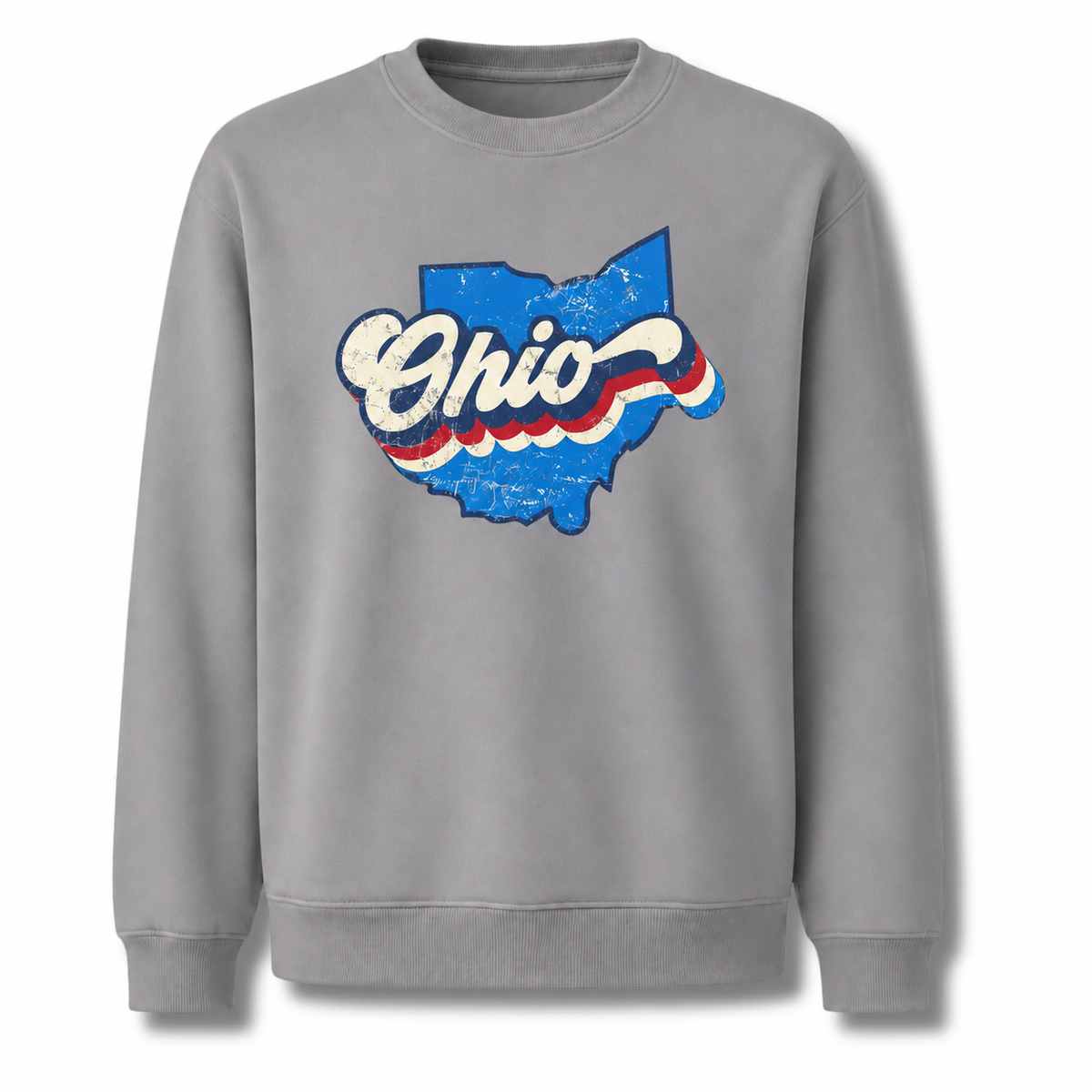 Ohio Retro Sunset Striped Graphic Vintage Sweatshirt - Sport Grey