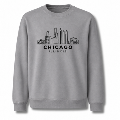 Chicago Illinois City Skyline Architectural Vintage Sweatshirt - Sport Grey