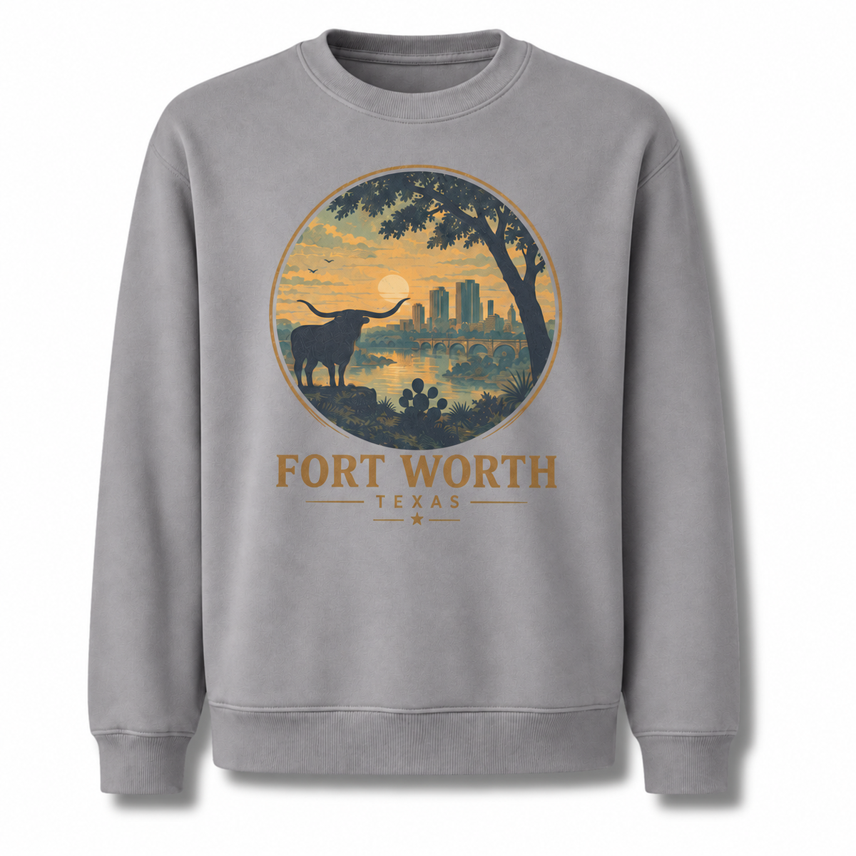 Fort Worth Texas Vintage Cityscape Heritage Graphic Sweatshirt - Sport Grey
