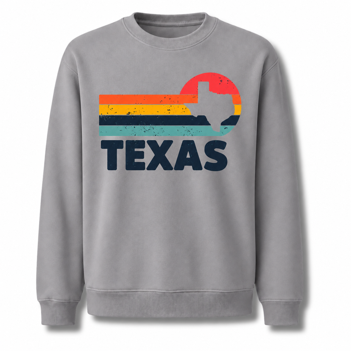 Texas Retro Sunset Skyline Vintage Distressed Graphic Sweatshirt - Sport Grey