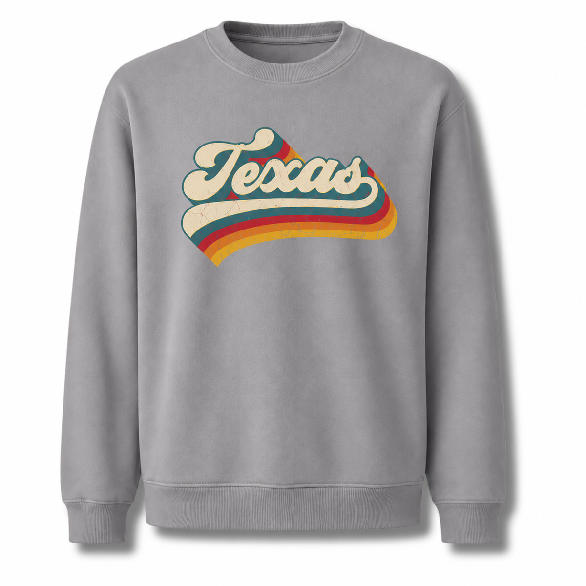 Texas Collegiate Varsity Athletic Lettering Vintage Distressed Sweatshirt - Sport Grey