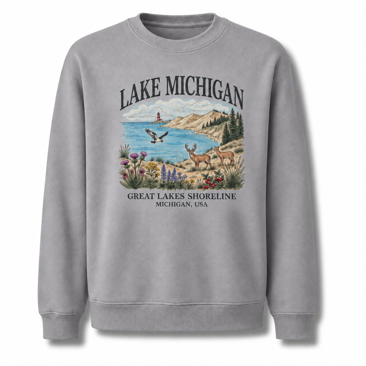 Lake Michigan Scenic Coastal Pine Vintage Sweatshirt - Sport Grey