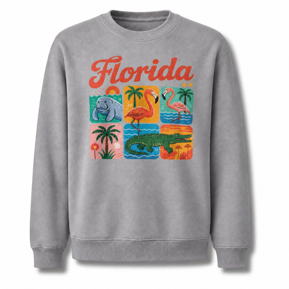 Florida Retro Coastal Sunset Horizon Graphic Sweatshirt - Sport Grey