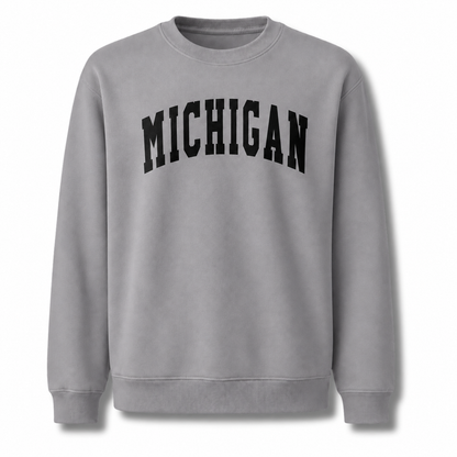 Michigan Retro Arched Varsity Collegiate Vintage Sweatshirt - Sport Grey