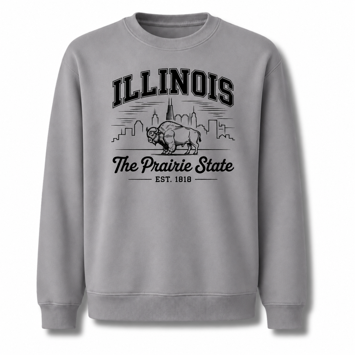 Illinois American Bison Prairie Wildlife Heritage Sweatshirt - Sport Grey